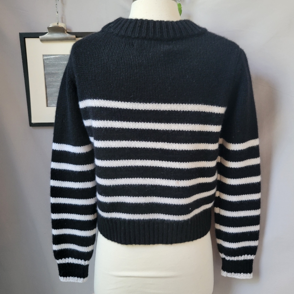 La Ligne New York Mini Marin Cropped Stripe Wool Cashmere Sweater Black XS - Picture 3 of 13